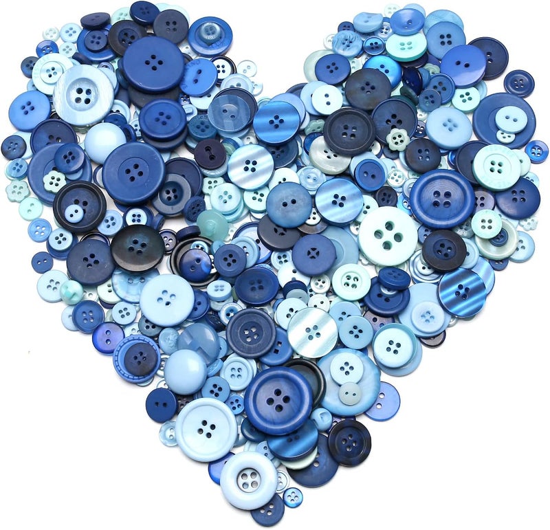 Jepeux About 330 Resin Buttons of Various Specifications, Handmade Buttons, Sewing DIY Handicraft Buttons, Hand-Painted Decorative Buttons Blue Series - Image 3